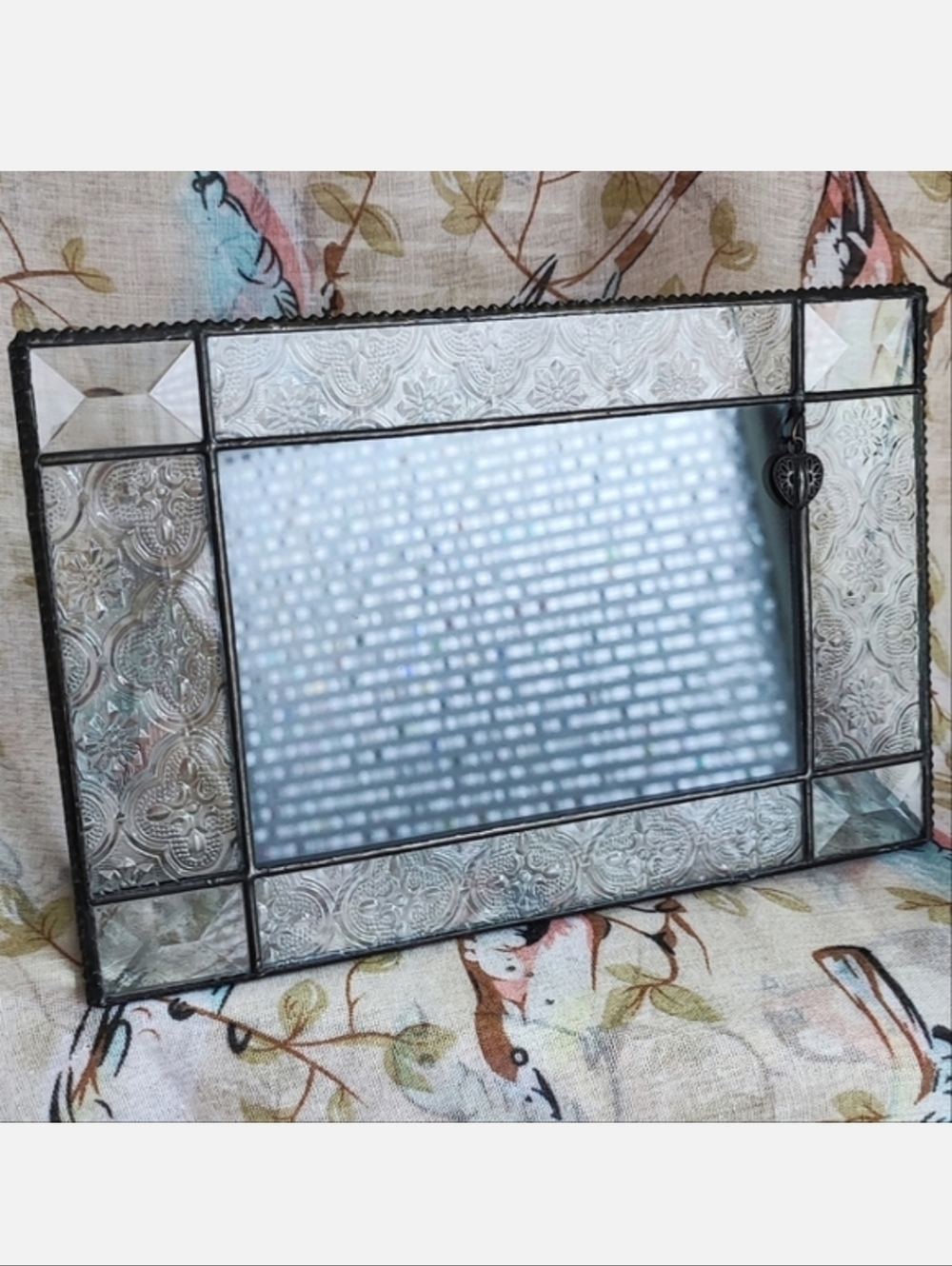 Vintage Embossed Beveled Clear Glass Picture Leaded Frame Heart Charm FLAW CRACK